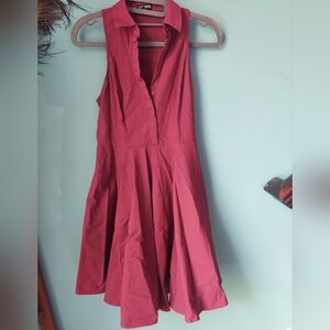 Express maroon button-up fit and flare dress with pockets, size 0